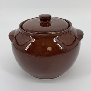 Vintage Watt #76 USA Brown Glazed Stoneware Bean Pot Lidded Crock 2 Handle